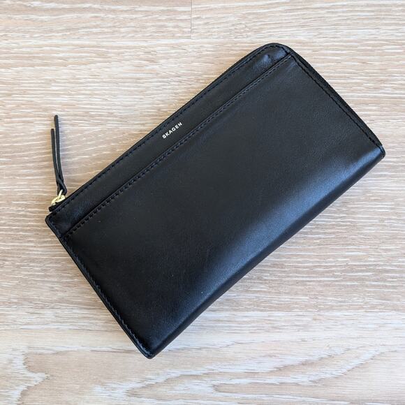 NWT Skagen Black Leather Large Zip Wallet - Picture 1 of 7